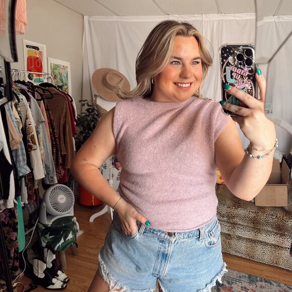 Zara Button Shoulder Cropped Knit Top Lilac Size Small - Picture 1 of 6